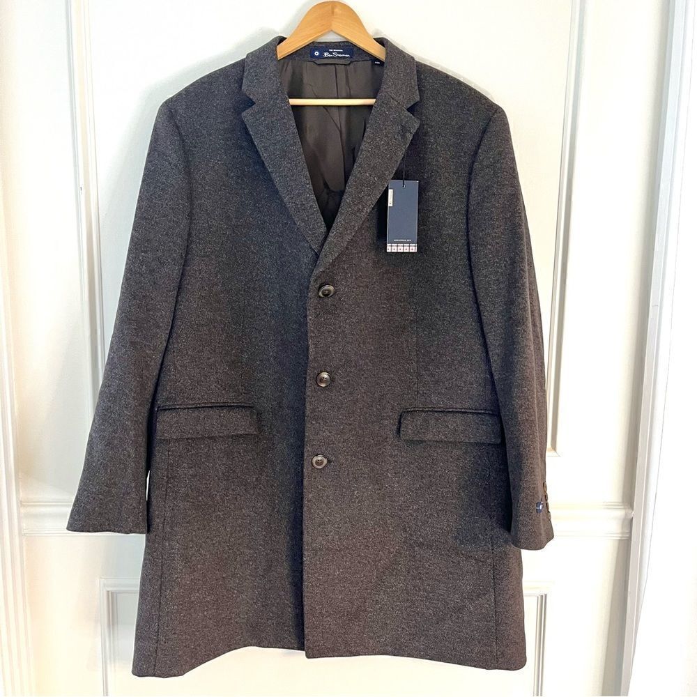 Men’s Ben Sherman Single Breasted Wool Overcoat in Brown, 50R, NWT